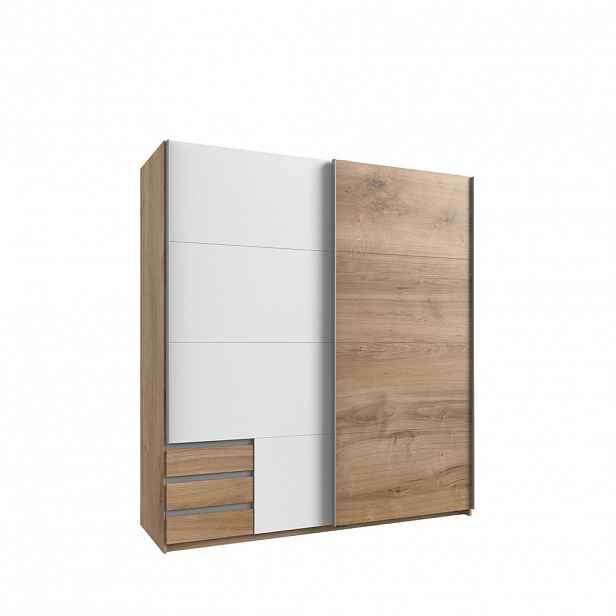 luma-home SKŘÍŇ S VZDUŠNÝMI DVEŘMI, 2dveřová, 179 × 65 × 198 cm (Š×H×V), šatní skříň s viditelnými zásuvkami v dekoru dubu, 1x dveře v bílé barvě / 22