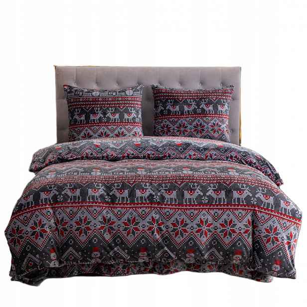 Povlečení XmasCozy 160x200 velur vánoční grafitová barva sobů
