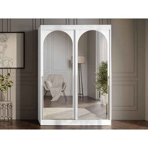 Šatní skříň se zrcadlem 150 cm IVAFE - bílá / zlatá