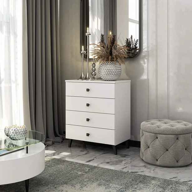 Designová šuplíková komoda MAVRIEL - bílá / černá
