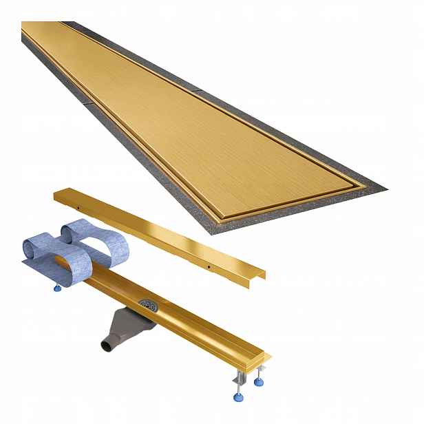 Lineární odtok 60 cm zlatý saténový sifon nízký, kompletní sada Waterway