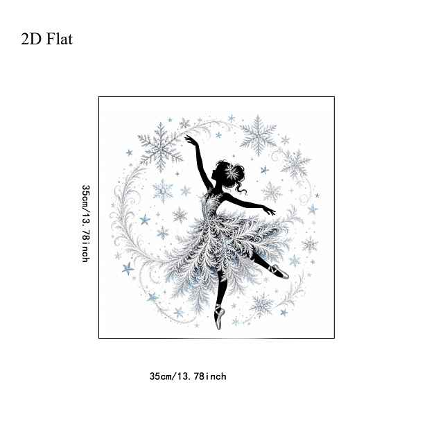 TEMU 2D ploché - 2D ploché - 1 ks 2D ploché vánoční zimní statické okenní nálepky, elegantní silueta baletky se stříbrnou krajkovou texturou, okenní