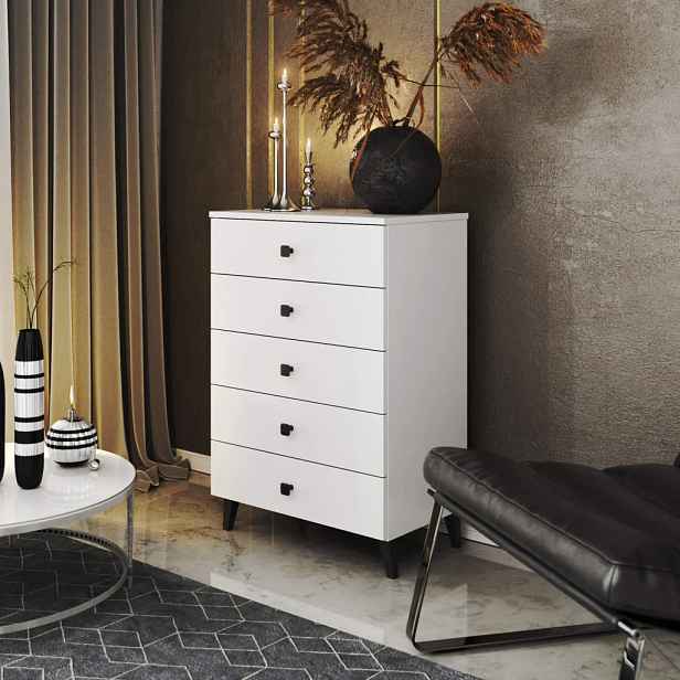 Designová komoda MAVRIEL se šuplíky - bílá / černá