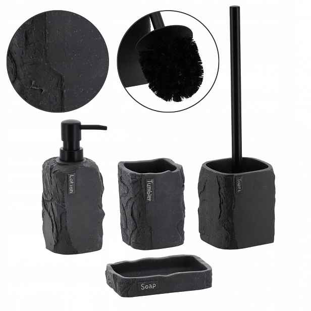 Komplet Do Koupelny Wc 4 ks Stylový Koupelnový Set Akcesoria Černý
