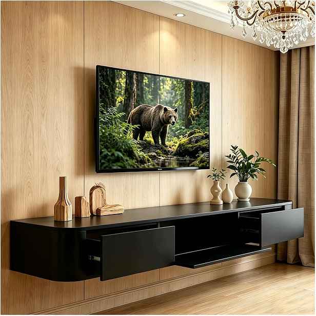 Moderní Tv Skříňka 160 CM, Černá, Gumové Dřevo, 2 Zásuvky