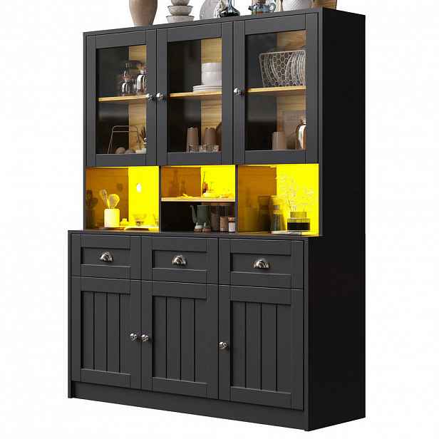Redom BUFFET 140/40/175 cm s LED osvětlením, nastavitelnými policemi a retro designem, Černá