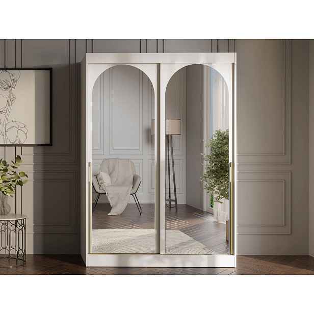 Šatní skříň se zrcadlem 150 cm IVAFE - kašmír / zlatá