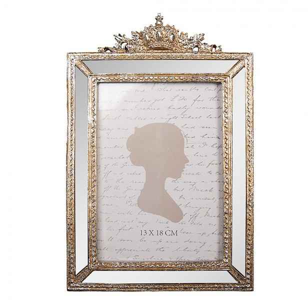 Zlatý antik fotorámeček s korunkou a zrcátky - 17*2*26 cm / 13*18 cm Clayre & Eef