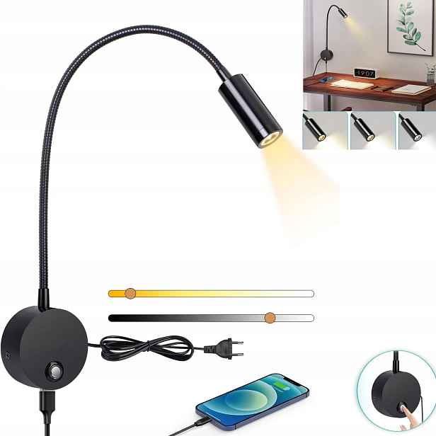 Nástěnné Svítidlo Nastavitelné Noční Lampa S Ohebným Rámem, Černé, Nad Postelí Pro Čtení
