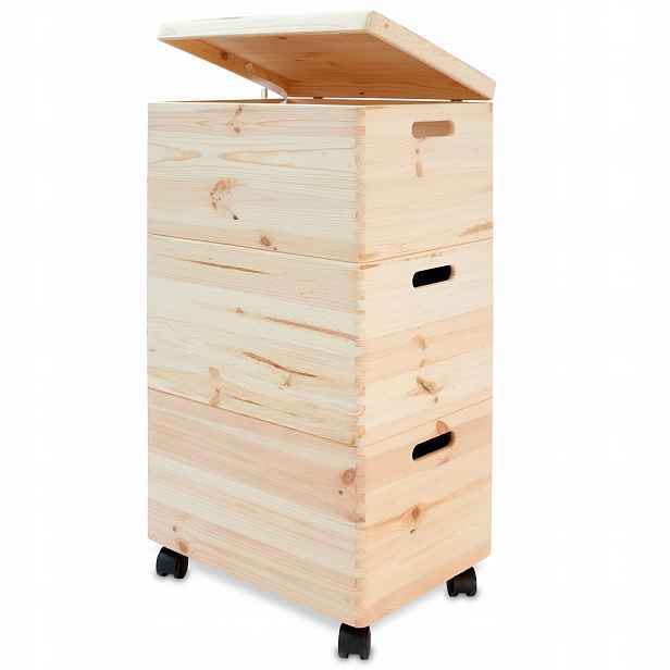 Krabička na kolečkách Pinus dřevěná, hnědá