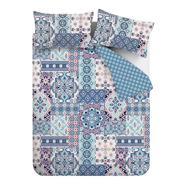 Modré povlečení na dvoulůžko/prodloužené 230x220 cm Boho Patchwork – Catherine Lansfield