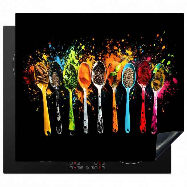 MuchoWow KRYT NA INDUKČNÍ DESKU Lžičky - koření - moderní - graffiti - barva - barevné 59x51 cm