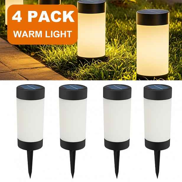 TEMU 2/4ks Solární LED svítidla na trávník, pro venkovní osvětlení zahrad a cestiček, s designem zemního kolíku, válcová lampa se zemním kolíkem,