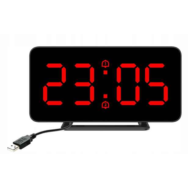 Čitelný Červený Budík Led Jvd SB3216, Nastavitelný Teploměr, Jas