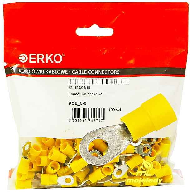 100x Koncovka oka izolovaná Koe 6 5 Erko 6mm M5