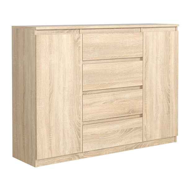MASSENO KOMODA NUDO, 120/101,5/39 cm se 4 zásuvkami a 2 dvířky, dub Sonoma