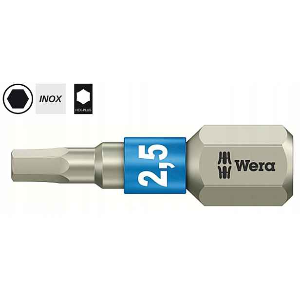 Nerezový imbusový bit 2,5 mm x 25 mm 1/4" Hex-Plus Inox 3840/1 Ts 071072 Wera