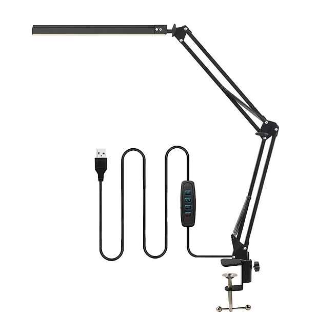 TEMU 1ks LED USB stolní lampa, nastavitelná lampa s otočným ramenem a svorkou, světlo pro čtení šetrné k očím, 10 úrovní jasu, 3 režimy osvětlení,