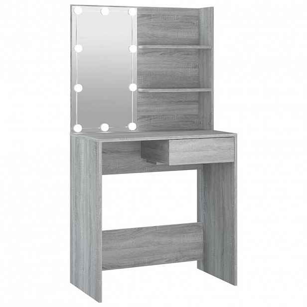 vidaXL Toaletní stolek s LED šedý sonoma 74,5 x 40 x 141 cm