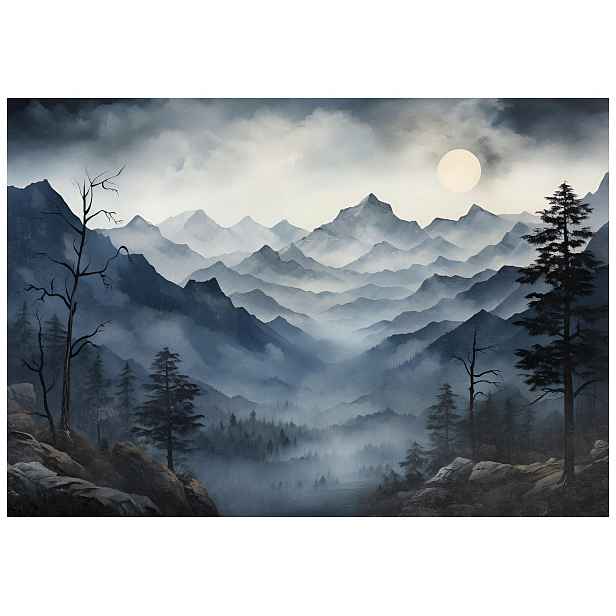 Fototapeta Hory v noci krajina v odstínech šedé a fialové 208x146 lepidlo