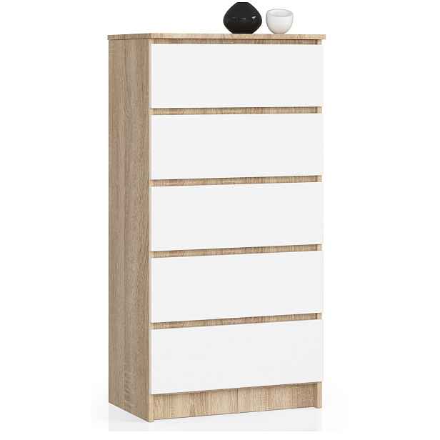 Komoda skříňka K60 5 zásuvek sonoma-bílá Akd