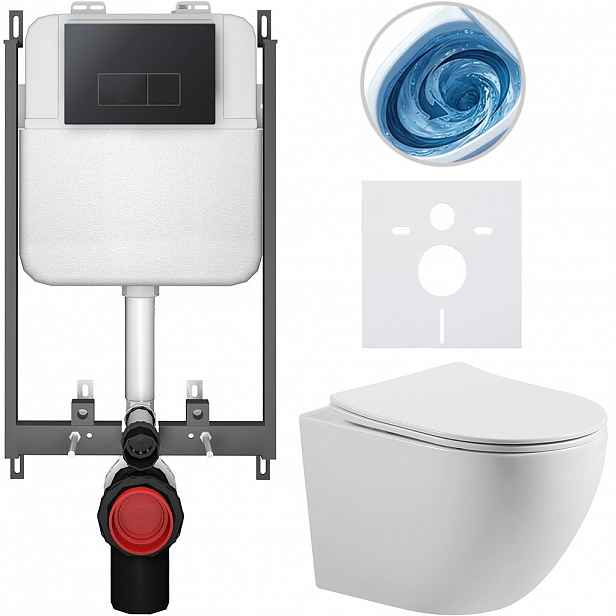 Kompletní WC set Basic/Cesso - bílá lesklá - WC tlačítko Modulo/Černá - pro zazdění - 49x36 cm - 8050BD86006