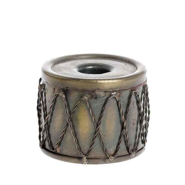 Mosazný kovový svícen ve tvaru bubnu na úzkou svíčku Drum - Ø 7*5,5 cm Chic Antique