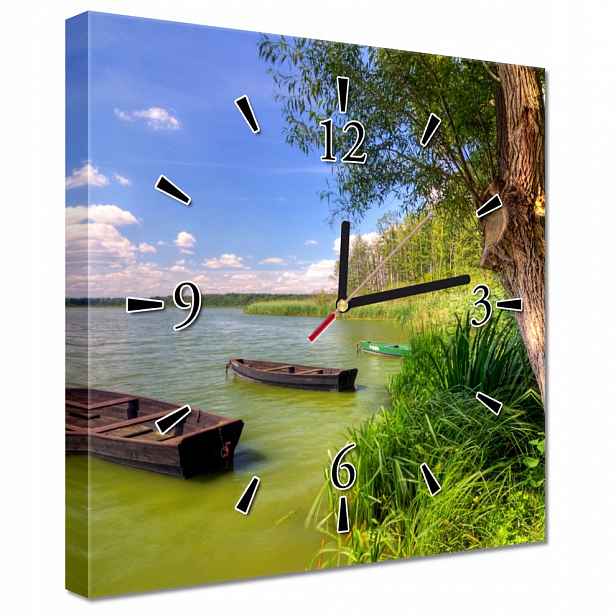 Nástěnné hodiny 30x30 Jezero Lodě Krajina