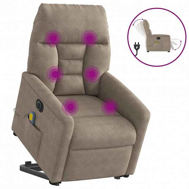 vidaXL Elektrické zvedací masážní polohovací křeslo taupe mikrovlákno