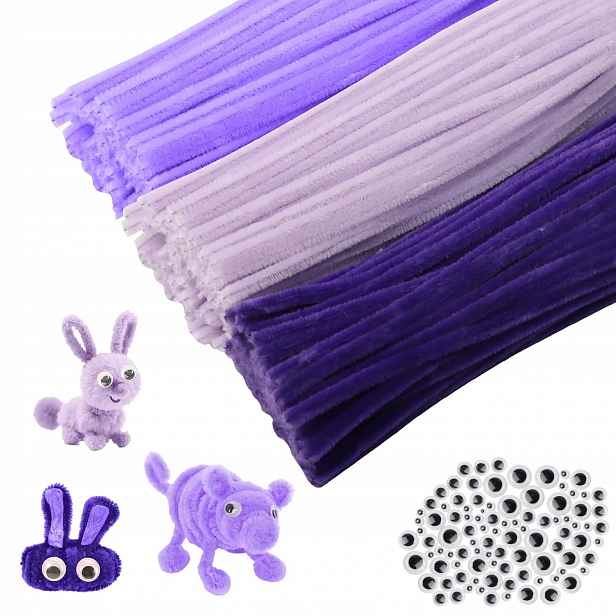 Barevné drátky na ruční práce 300 ks fialové 100 ks očí 30 cm Diy