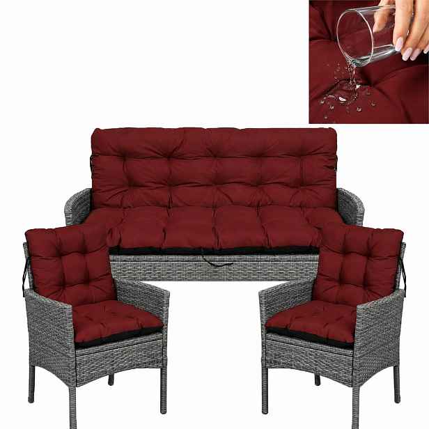 Polštáře na nábytek Voděodolné, sada Rattan 180x60x50 cm 2+1 silné Bordó