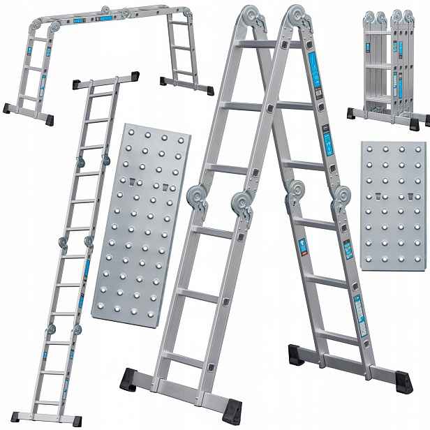 Žebřík hliníkový žebřík Dooc 4x3 plošina Silné Profily 150 kg