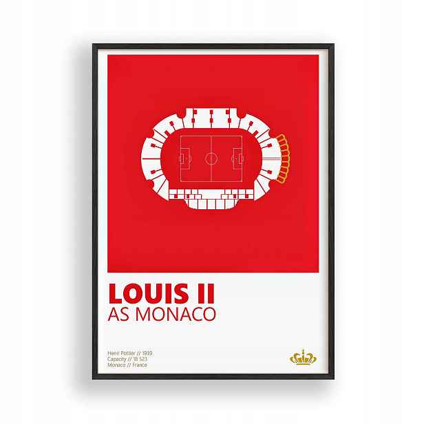 Obraz Stadion Louis II As Monaco Plakát Rámeček Dřevěný Černý 30x42 cm
