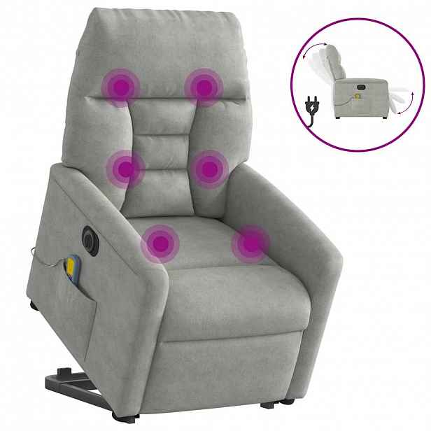 vidaXL Elektrické zvedací masážní polohovací křeslo světle šedé