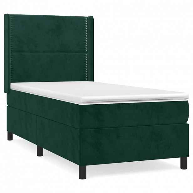 vidaXL Box spring postel s matrací tmavě zelená 90x190 cm samet