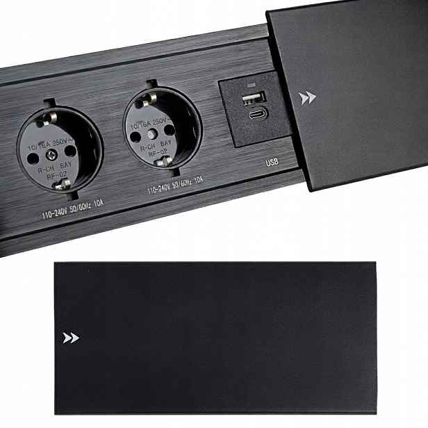 Nábytková zásuvka zasunutelná do desky Schuko 2xUSB 18W 2x230V černá