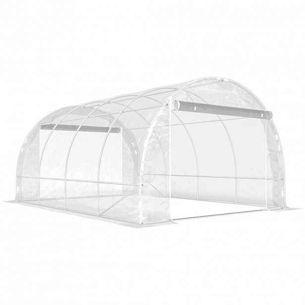Outsunny SKLENÍK cca 4 x 3 x 2 m Fóliový skleník s širokými dveřmi na zip