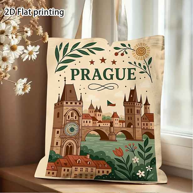 TEMU Plochá 2D taška, jeden kus, v pražském stylu - Perfektní jako rodinný dárek, bohémská cestovní taška