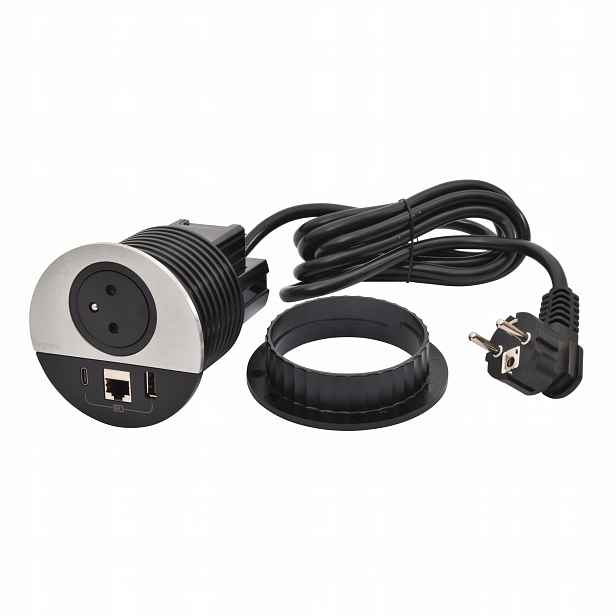 Nábytková zásuvka 2P+Z/USB A+C/RJ45 Bílá 654701