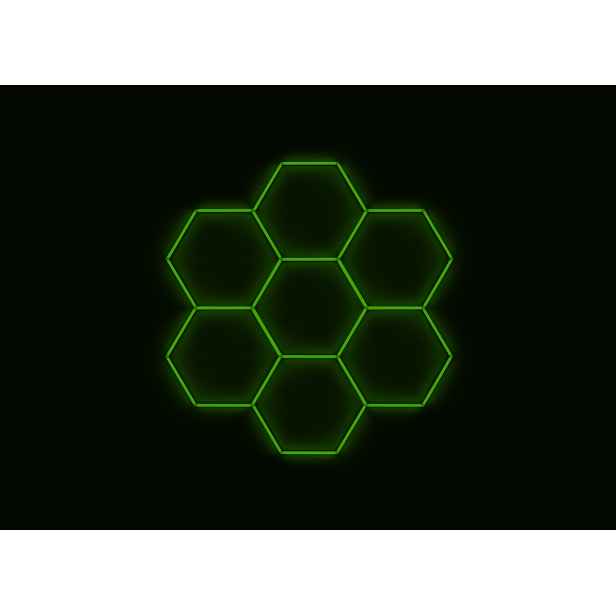 Kompletní Led hexagonové svítidlo zelené, rozměr 7 elementů 238 x 252 cm