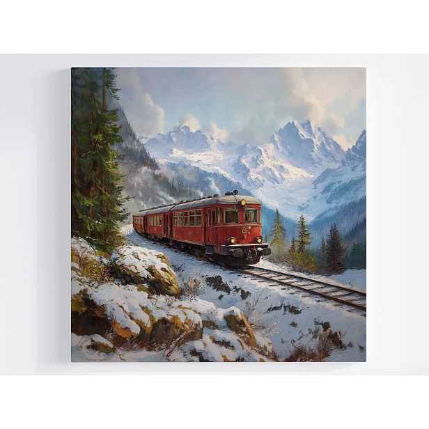 Obraz Na Plátně Canvas Hory Alpy Vlak Železnice Retro Vintage Zima 50x50
