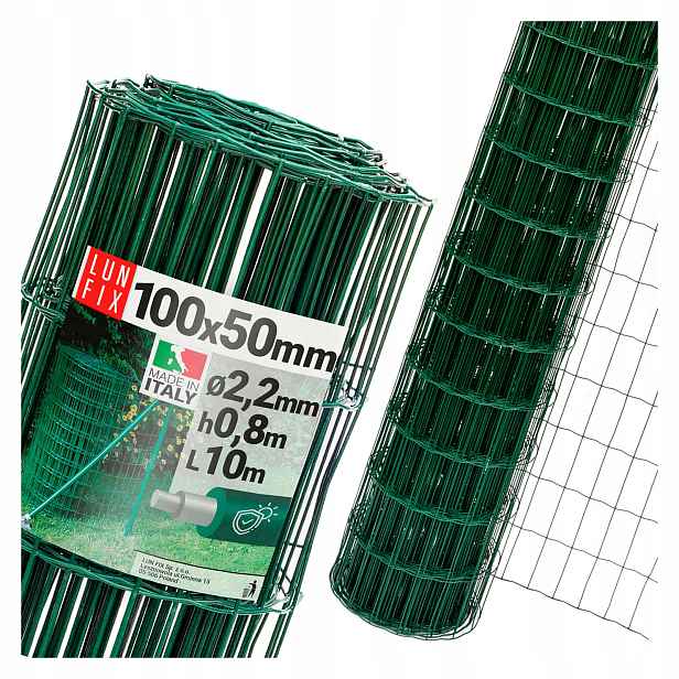 Kovová svařovaná síť pozink Pvc 0,8 m, zelené očko 10x5 cm, 10 m