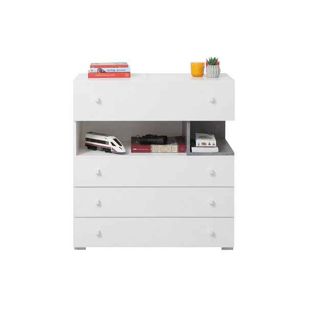 MASSENO KOMODA GALIA, 85/90/40 cm se 4 zásuvkami a dvířky, bílá
