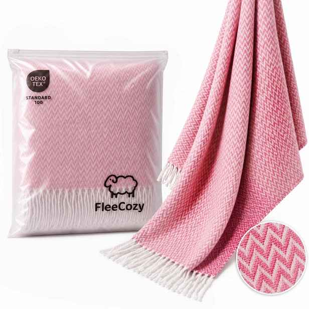 Růžovo-bílá bavlněná deka 140x200 cikcak 350 g/m² lehký letní pléd