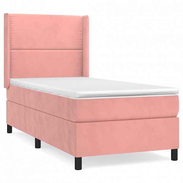 vidaXL Box spring postel s matrací růžová 90x200 cm samet