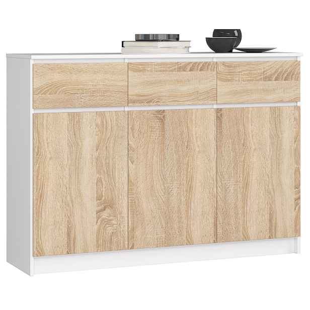 Ak furniture Komoda Karolína 140 cm 3 skříňky a 3 šuplíky bílá/sonoma