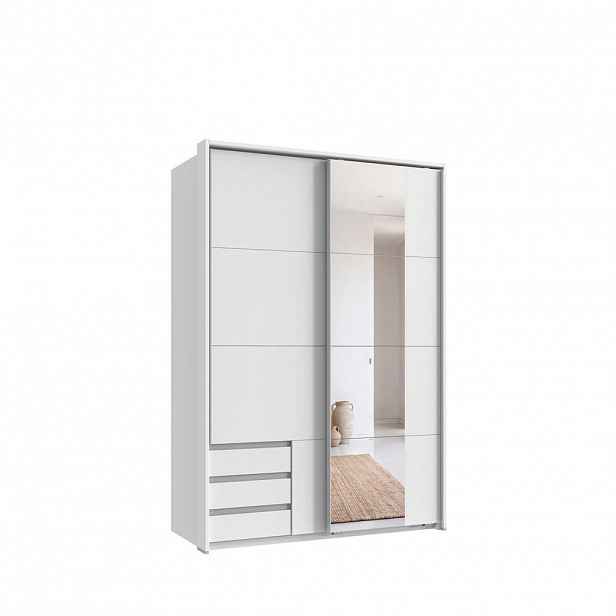 luma-home SKŘÍŇ S VZDUŠNÝMI DVEŘMI, 2dveřová, 138 × 65 × 200 cm (Š×H×V), bílá, pasparta, zásuvky a zrcadlo / 22681