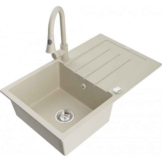 MEXEN - Bruno granitový dřez 1 s odkapávačem včetně baterie Elia, béžová 6513-69-670101-69
