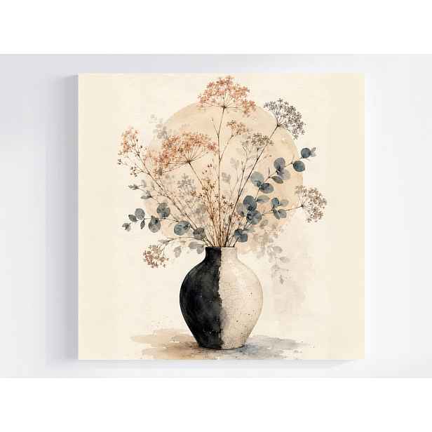 Obraz Na Plátně Canvas Kytice Váza Trávy Kruh Slunce Japandi Boho 50x50