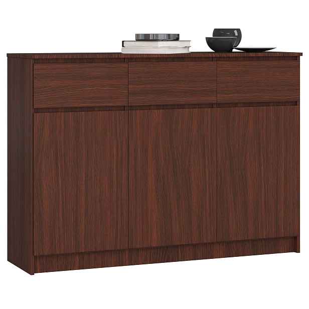 Ak furniture Komoda Karolína 140 cm 3 skříňky a 3 šuplíky wenge
